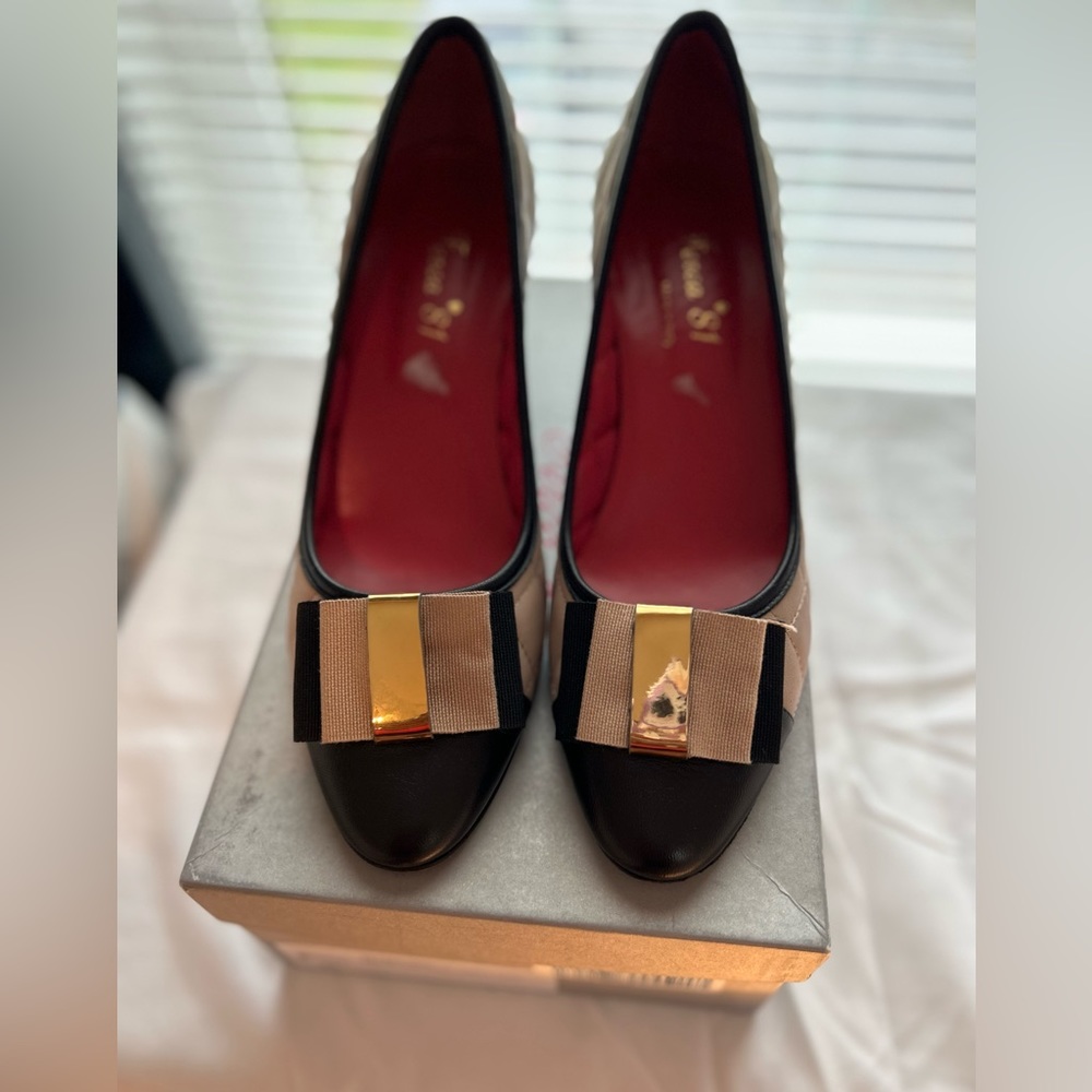 Ferca 81 Leather Quilted Block Heel Shoes made in Italy Size 40 - US 9